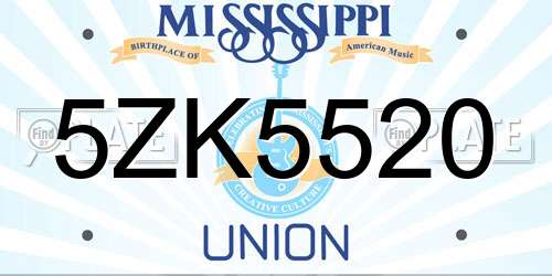 5ZK5520 Mississippi License Plate