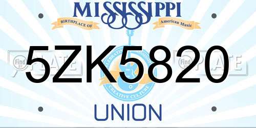 5ZK5820 Mississippi License Plate