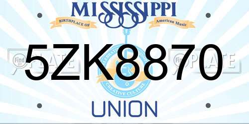 5ZK8870 Mississippi License Plate