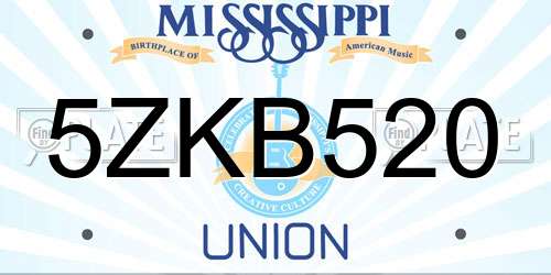 5ZKB520 Mississippi License Plate