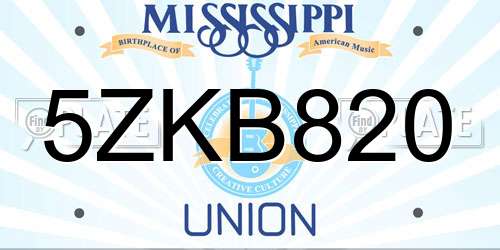 5ZKB820 Mississippi License Plate