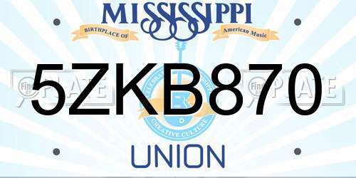 5ZKB870 Mississippi License Plate