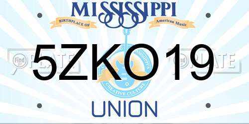 5ZKO19 Mississippi License Plate