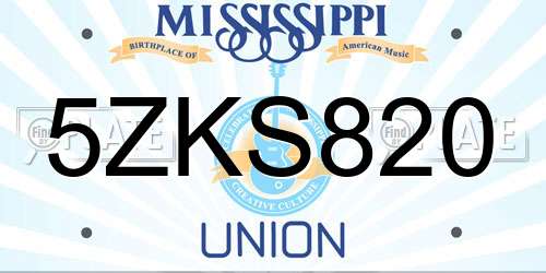 5ZKS820 Mississippi License Plate