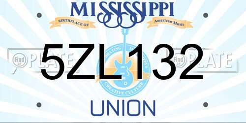 5ZL132 Mississippi License Plate