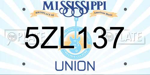 5ZL137 Mississippi License Plate