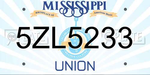 5ZL5233 Mississippi License Plate