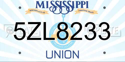 5ZL8233 Mississippi License Plate