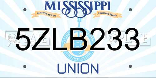 5ZLB233 Mississippi License Plate