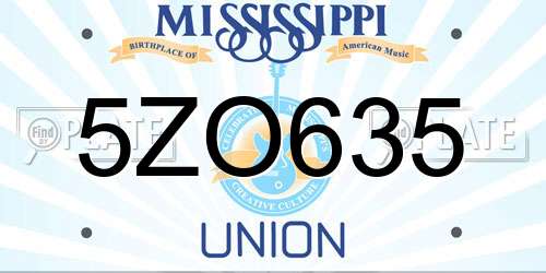 5ZO635 Mississippi License Plate