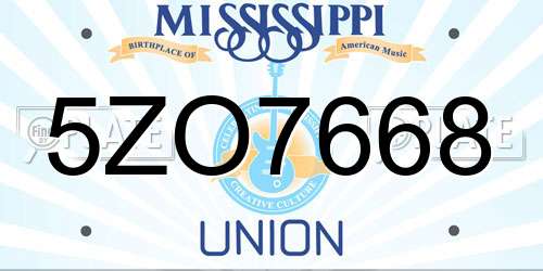 5ZO7668 Mississippi License Plate