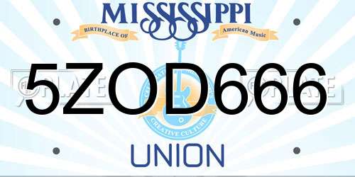5ZOD666 Mississippi License Plate