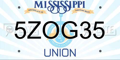 5ZOG35 Mississippi License Plate