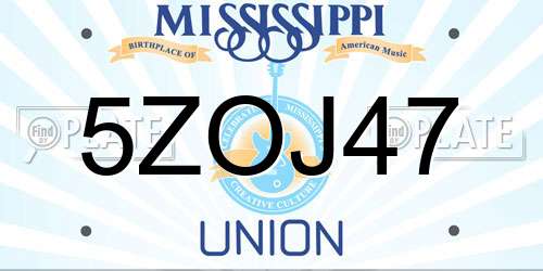 5ZOJ47 Mississippi License Plate