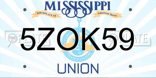 5ZOK59 Mississippi License Plate