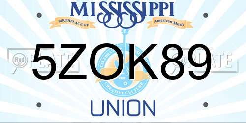 5ZOK89 Mississippi License Plate