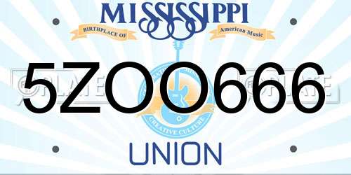 5ZOO666 Mississippi License Plate