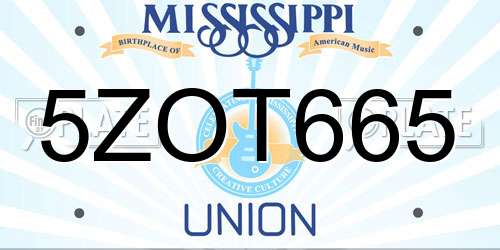 5ZOT665 Mississippi License Plate