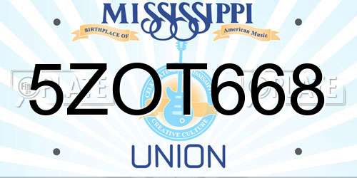 5ZOT668 Mississippi License Plate