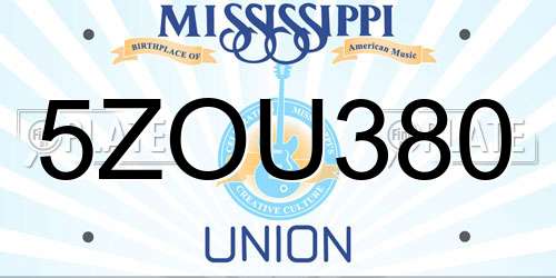 5ZOU380 Mississippi License Plate