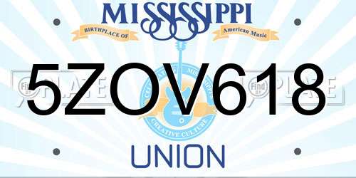 5ZOV618 Mississippi License Plate