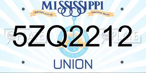 5ZQ2212 Mississippi License Plate