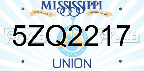 5ZQ2217 Mississippi License Plate