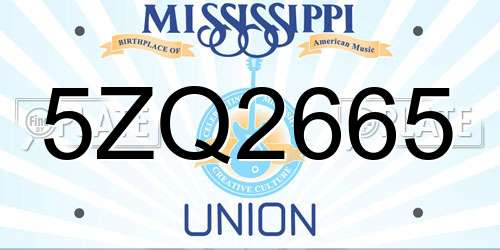 5ZQ2665 Mississippi License Plate