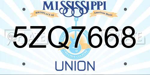 5ZQ7668 Mississippi License Plate