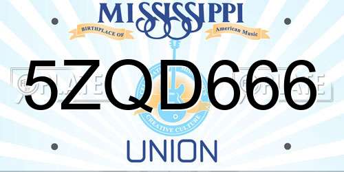 5ZQD666 Mississippi License Plate