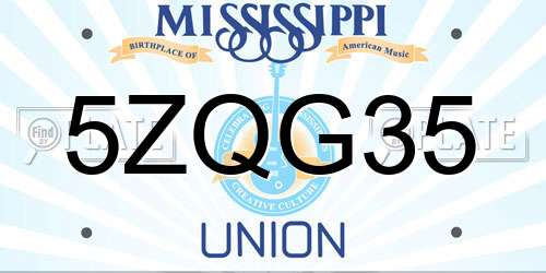 5ZQG35 Mississippi License Plate