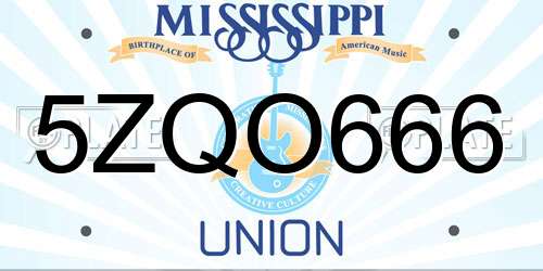 5ZQO666 Mississippi License Plate