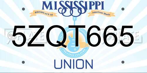 5ZQT665 Mississippi License Plate