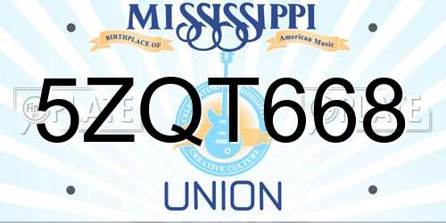 5ZQT668 Mississippi License Plate