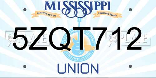 5ZQT712 Mississippi License Plate