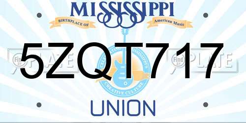 5ZQT717 Mississippi License Plate