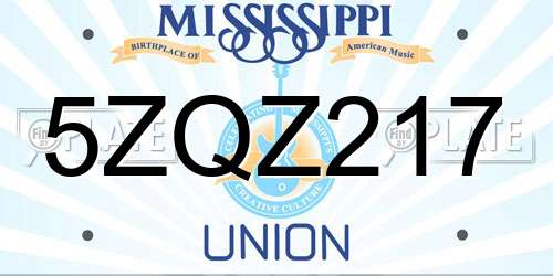 5ZQZ217 Mississippi License Plate