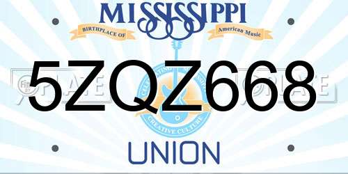 5ZQZ668 Mississippi License Plate