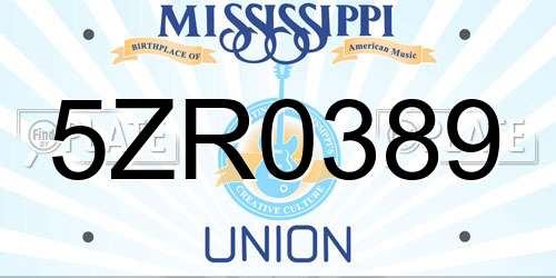 5ZR0389 Mississippi License Plate