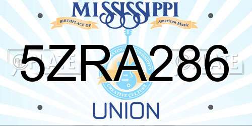 5ZRA286 Mississippi License Plate