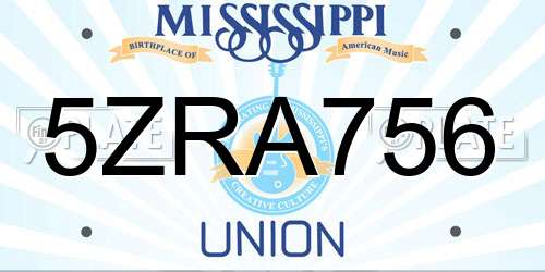 5ZRA756 Mississippi License Plate