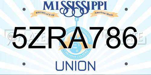 5ZRA786 Mississippi License Plate
