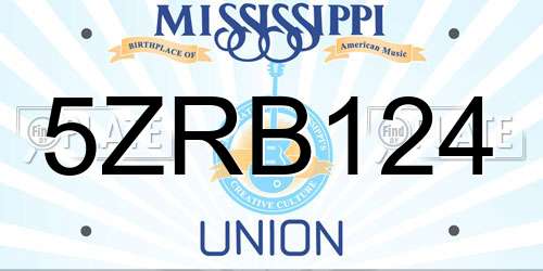 5ZRB124 Mississippi License Plate