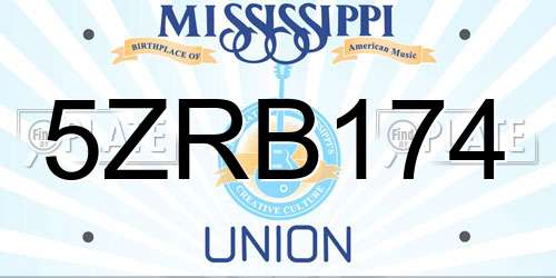 5ZRB174 Mississippi License Plate