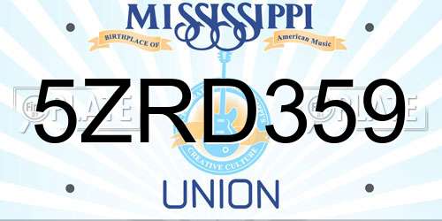 5ZRD359 Mississippi License Plate