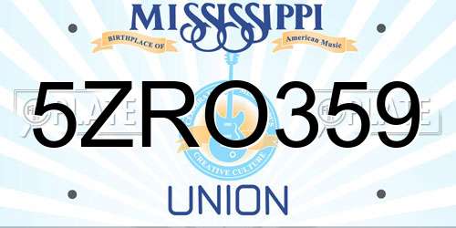 5ZRO359 Mississippi License Plate