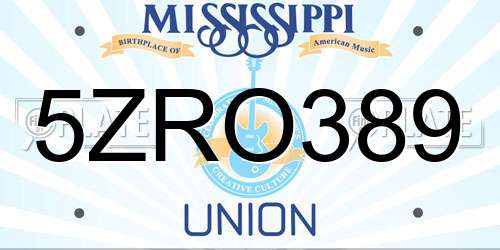 5ZRO389 Mississippi License Plate