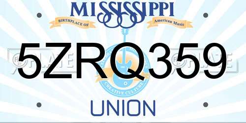 5ZRQ359 Mississippi License Plate