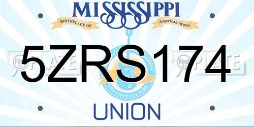 5ZRS174 Mississippi License Plate
