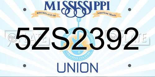 5ZS2392 Mississippi License Plate